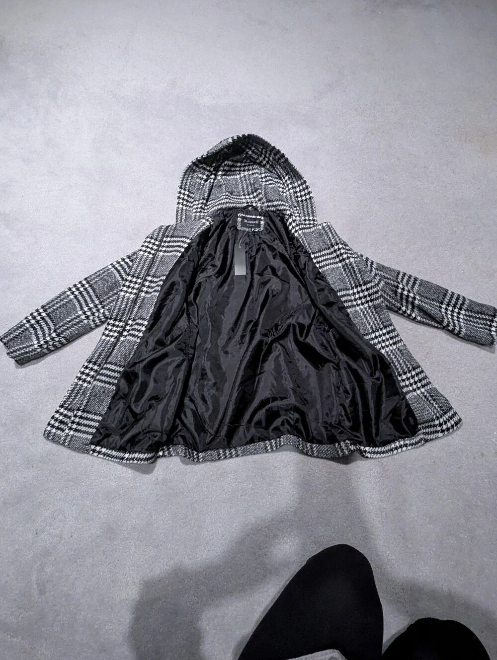 Maxwell Studio Black And White Plaid Peacoat Jacket With Hood - Picture 9 of 14
